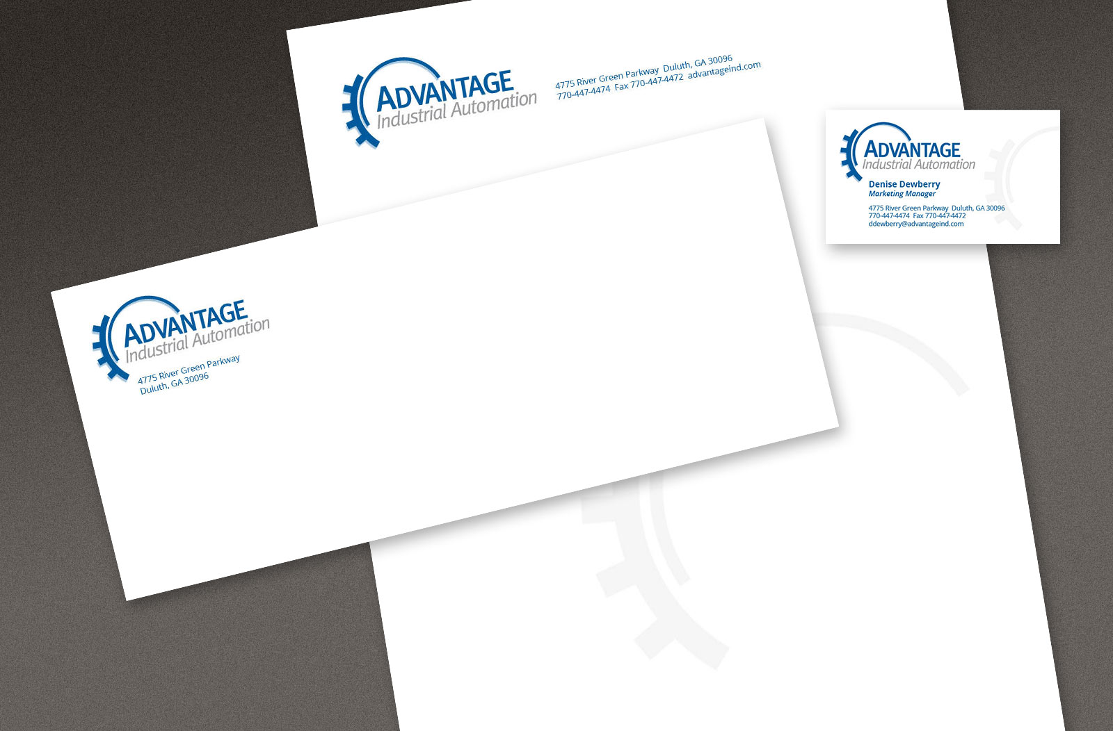 Adv Industrial Automation letterhead, business card & envelope