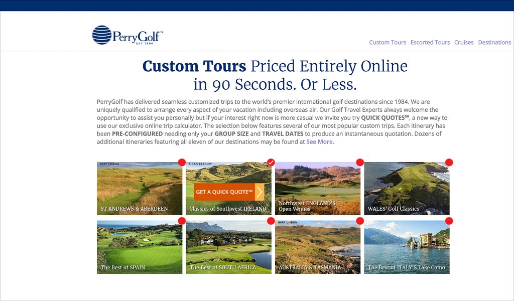 PerryGolf Custom Tours Online Pricing